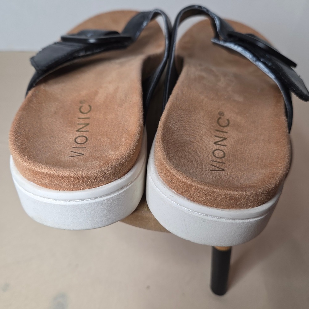 Vionic Uptown Marin Black Leather Buckle Sandals Orthotic Flip Flops 6.5 - Picture 12 of 16